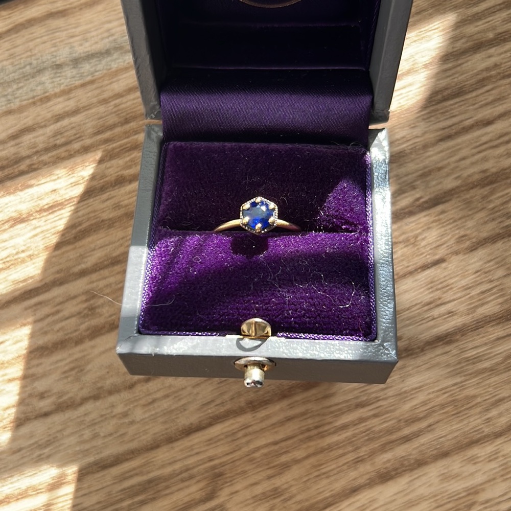 Satomi Kawakita Sapphire Hexagon Solitaire Ring - Picture 8 of 9